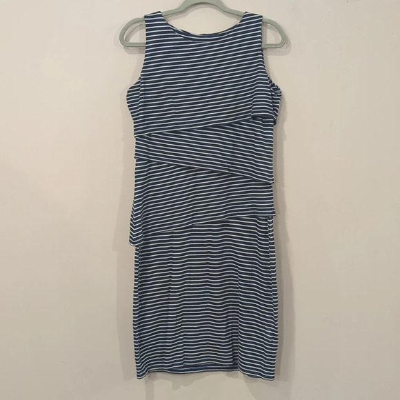 J Mclaughlin Nicola Dress Navy White Stripe 100% Cotton size Medium Sleeveless - Picture 1 of 10
